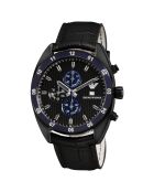 Montre Chronographe Mixte en Cuir noire