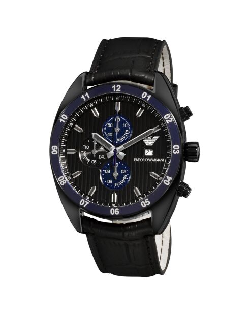 Montre Chronographe Mixte en Cuir noire