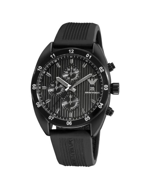 Montre Chronographe Mixte en Caoutchouc noire