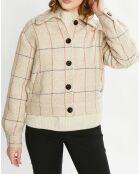 Veste courte en Laine mélangée Herringbone Checked à carreaux beige