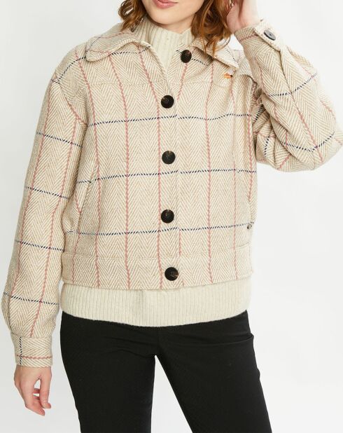 Veste courte en Laine mélangée Herringbone Checked à carreaux beige