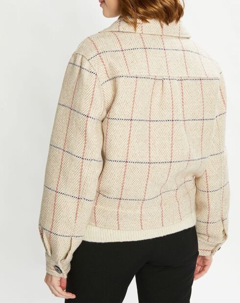 Veste courte en Laine mélangée Herringbone Checked à carreaux beige