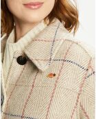 Veste courte en Laine mélangée Herringbone Checked à carreaux beige