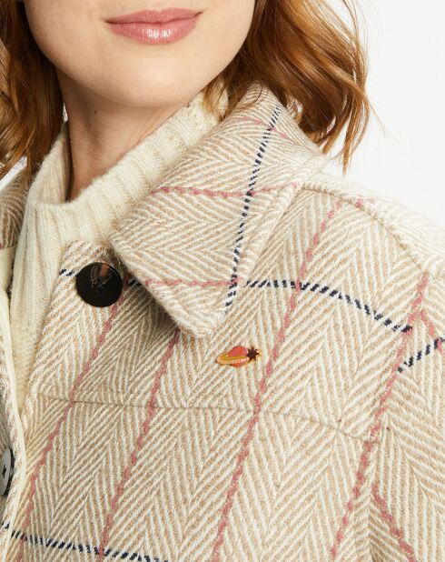Veste courte en Laine mélangée Herringbone Checked à carreaux beige