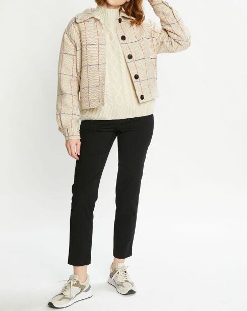 Veste courte en Laine mélangée Herringbone Checked à carreaux beige