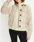 Veste courte en Laine mélangée Herringbone Checked à carreaux beige