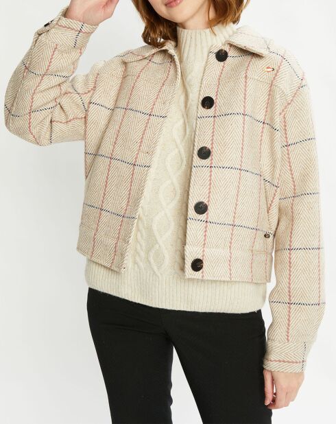 Veste courte en Laine mélangée Herringbone Checked à carreaux beige
