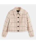Veste courte en Laine mélangée Herringbone Checked à carreaux beige