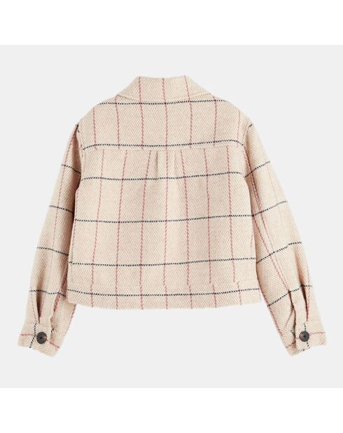 Veste courte en Laine mélangée Herringbone Checked à carreaux beige