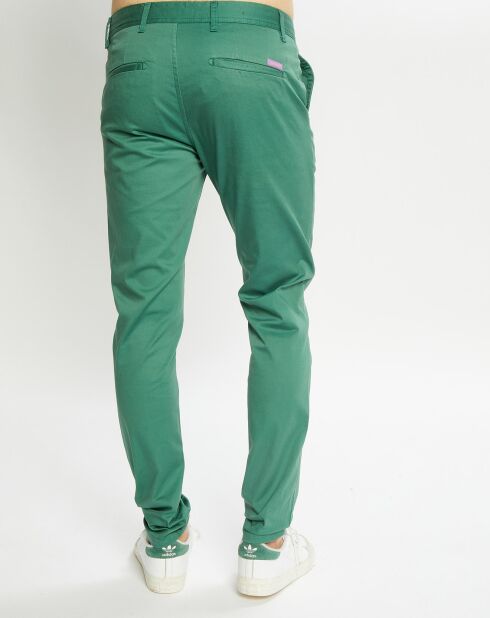 Pantalon Chino Super Slim Fit en Coton Bio mélangé Stretch vert moyen