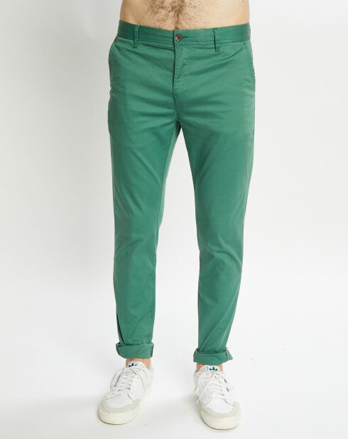Pantalon Chino Super Slim Fit en Coton Bio mélangé Stretch vert moyen