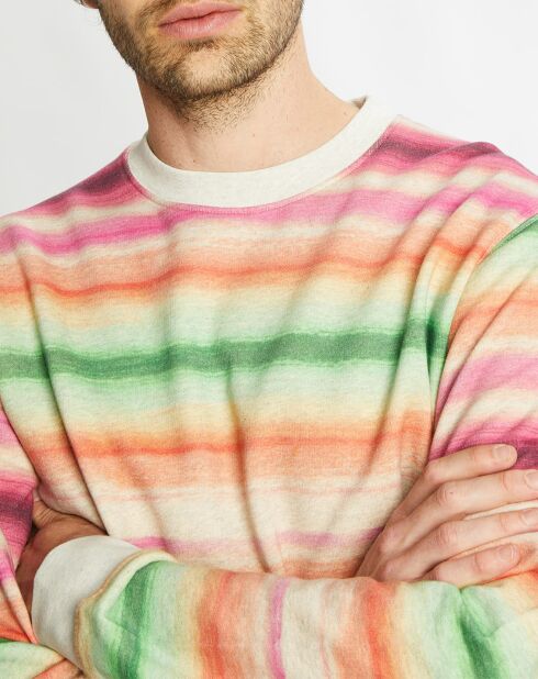 Sweat col rond rayé multicolore