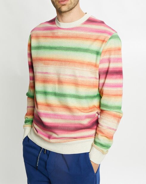 Sweat col rond rayé multicolore