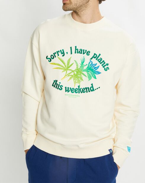 Sweat 100% Coton Bio col rond Plantes écru