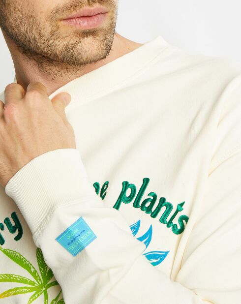 Sweat 100% Coton Bio col rond Plantes écru