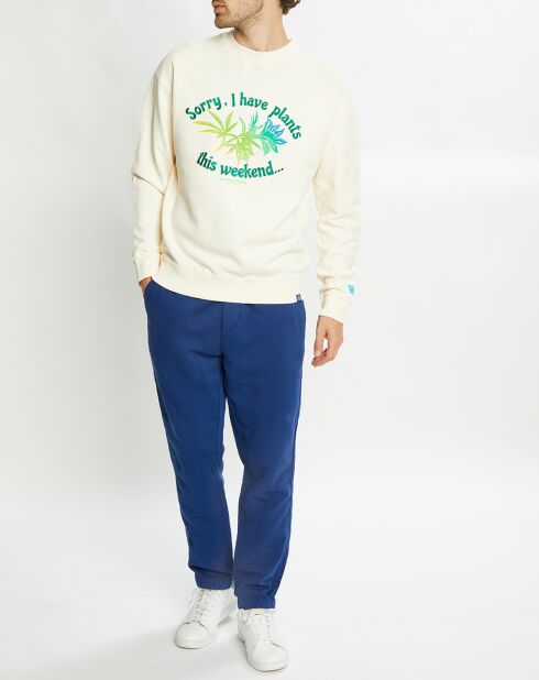 Sweat 100% Coton Bio col rond Plantes écru