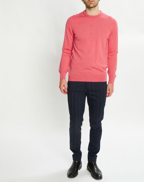 Pull 100% Laine col rond rose foncé