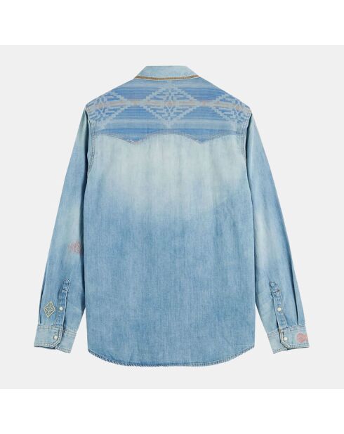 Chemise Regular Fit en Jean Western Patch bleu clair délavé