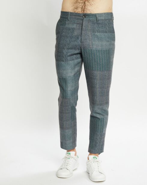 Pantalon Chino Slim Fit en Laine mélangée à carreaux gris chiné