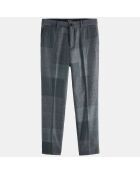 Pantalon Chino Slim Fit en Laine mélangée à carreaux gris chiné