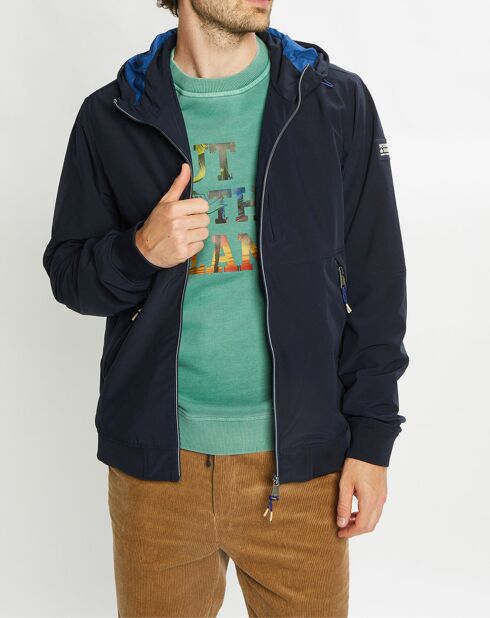 Blouson technique à capuche bleu marine