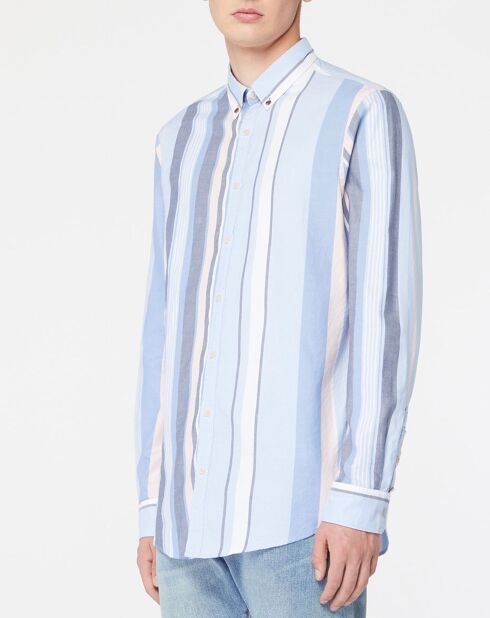 Chemise Regular Fit en Coton Oxford rayée bleu/rose