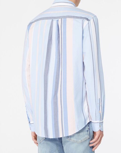 Chemise Regular Fit en Coton Oxford rayée bleu/rose