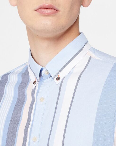 Chemise Regular Fit en Coton Oxford rayée bleu/rose