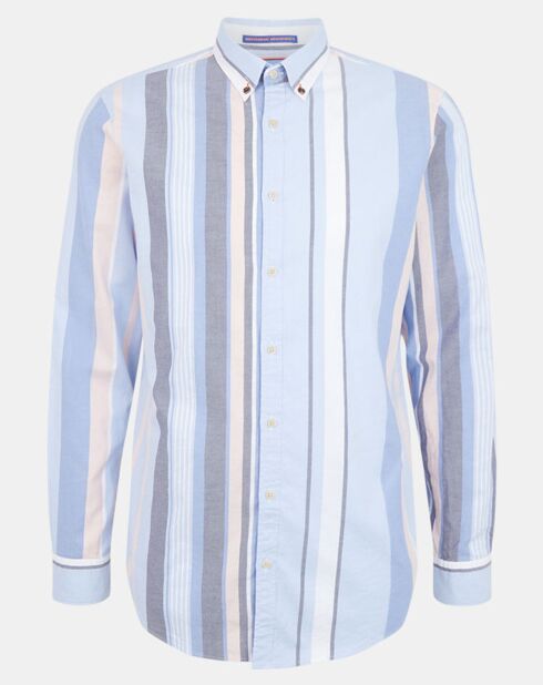 Chemise Regular Fit en Coton Oxford rayée bleu/rose