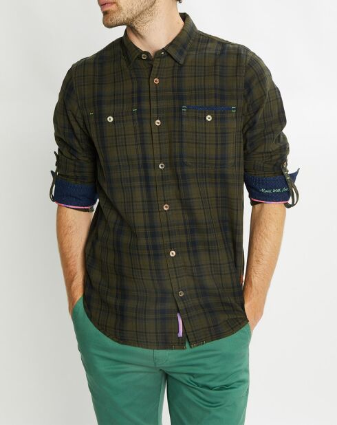 Chemise Regular Fit en Flanelle à carreaux vert foncé