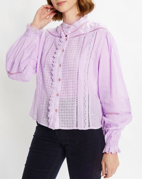 Blouse 100% Coton Bio broderies violet clair