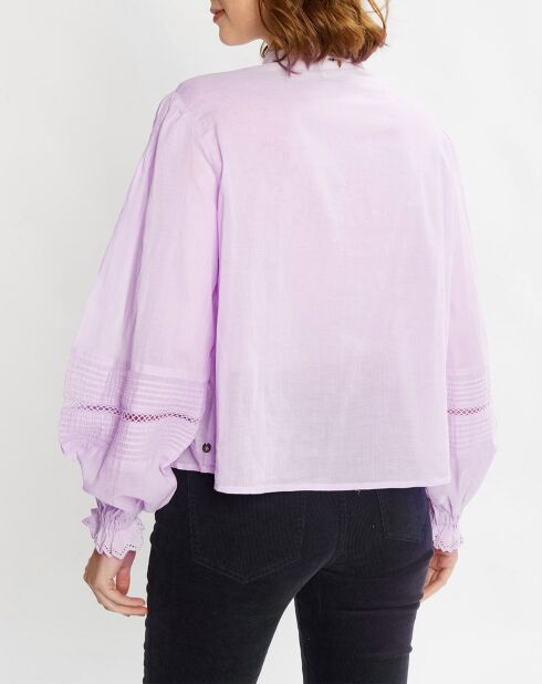 Blouse 100% Coton Bio broderies violet clair