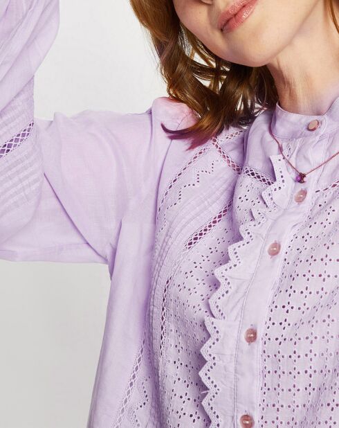 Blouse 100% Coton Bio broderies violet clair