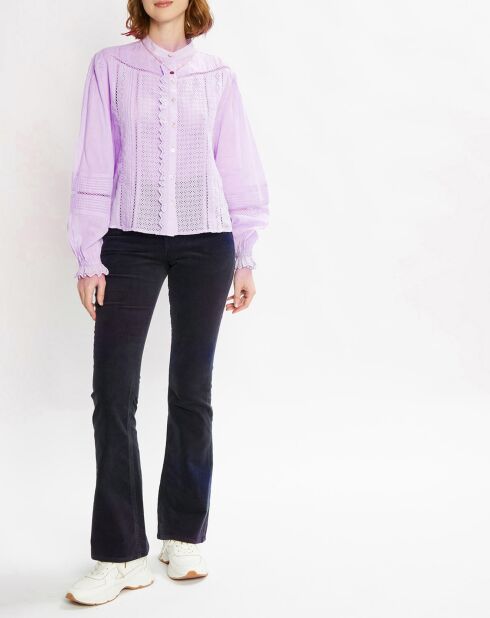 Blouse 100% Coton Bio broderies violet clair