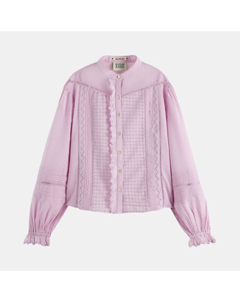 Blouse 100% Coton Bio broderies violet clair