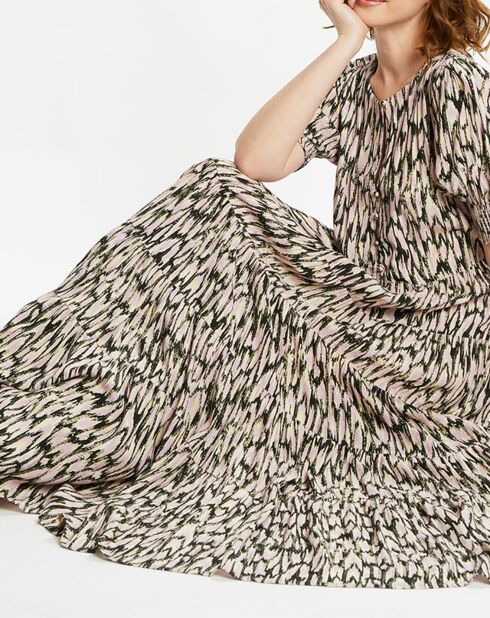 Robe Midi imprimée rose/écru/noir