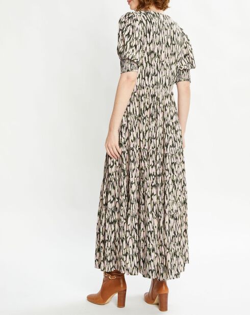 Robe Midi imprimée rose/écru/noir