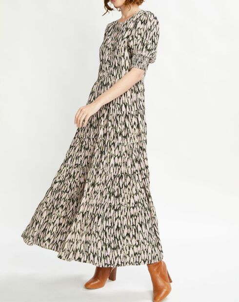 Robe Midi imprimée rose/écru/noir