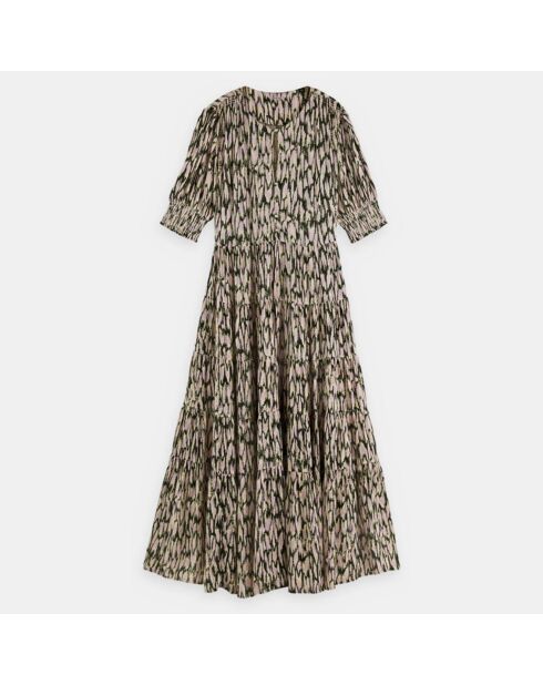Robe Midi imprimée rose/écru/noir