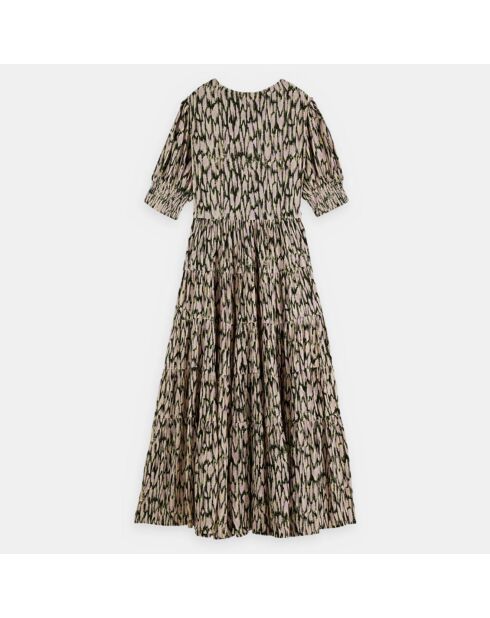 Robe Midi imprimée rose/écru/noir