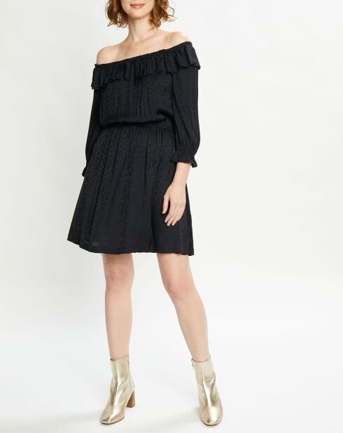 Robe courte fluide imprimée bleu nuit/noir