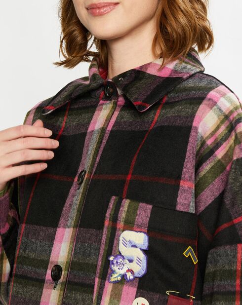 Veste Surchemise en Laine mélangée noir/rose