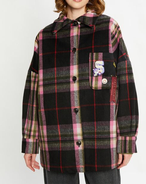Veste Surchemise en Laine mélangée noir/rose