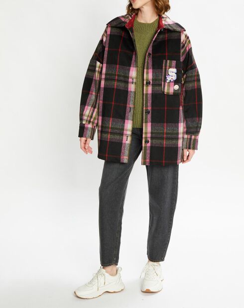 Veste Surchemise en Laine mélangée noir/rose