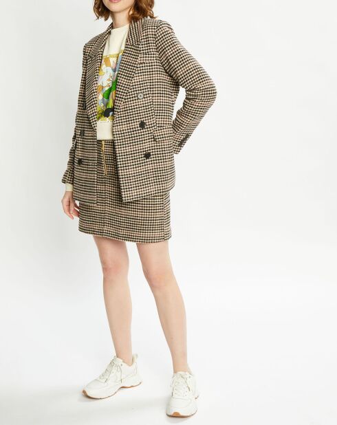 Blazer en Laine mélangée Boutonnage Check beige/marron