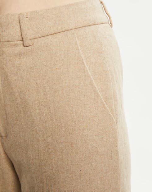Pantalon Regular Fit en Laine mélangée Edie Text beige