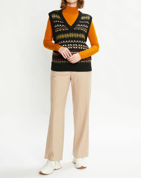 Pantalon Regular Fit en Laine mélangée Edie Text beige