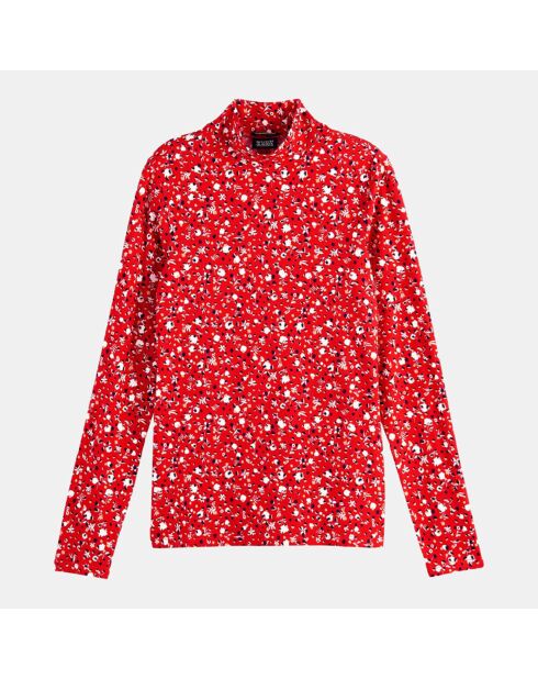Top col montant imprimé floral rouge