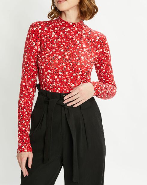 Top col montant imprimé floral rouge