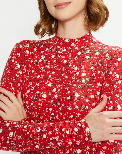 Top col montant imprimé floral rouge